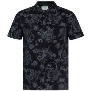 Firetrap Mens Floral Skull All-Over Print Polo Shirt / Black/Gray